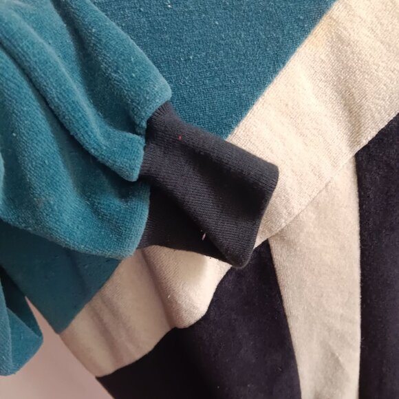 Men's XL Vintage Sweater Campus Velour Teal Striped Retro Crewneck Pullover USA - Picture 6 of 8